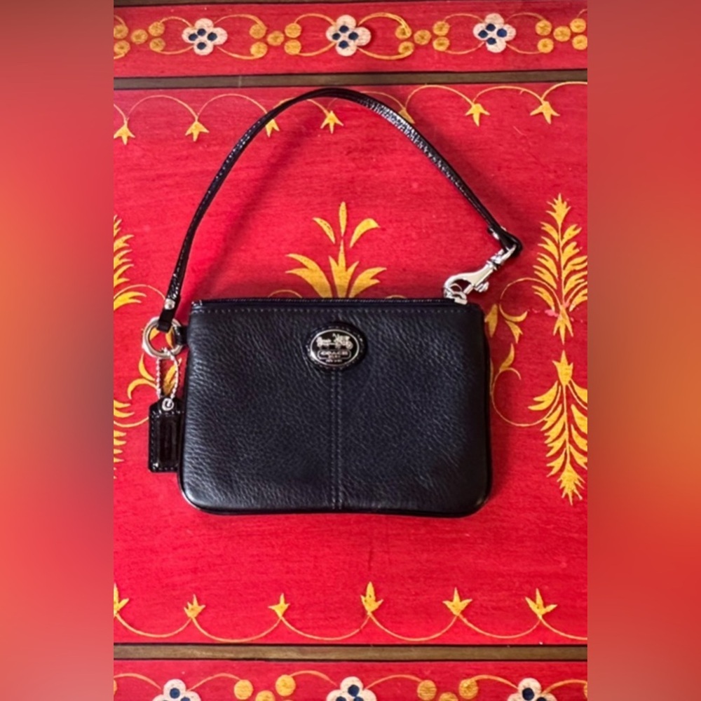 Coach Black Leather Pebble Wristlet